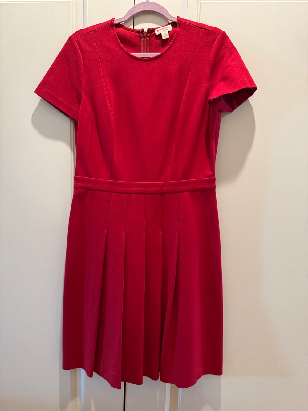 Brooks Brothers Red Short-Sleeve Pleated Fit-and-Flare Dress
